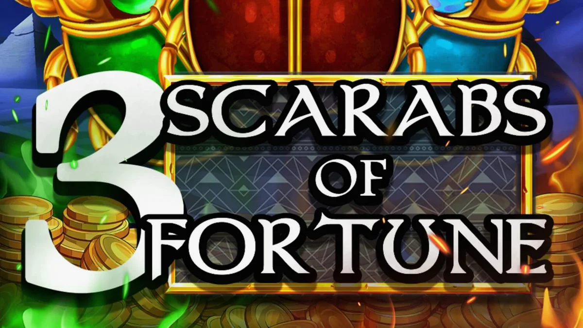Interface do slot 3 Scarabs of Fortune com símbolos egípcios e jackpots